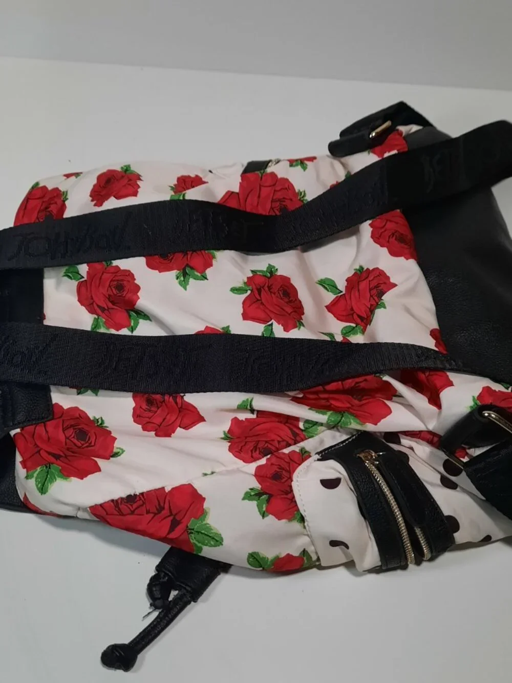 Betsey Johnson Floral Backpack White Polka Dot Roses Y2K Style Backpack Bag